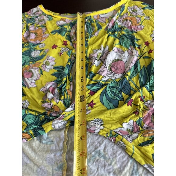 Free People Yellow Floral Long-Sleeve Blouse Tie Detail/Button Closure size M - Picture 8 of 11